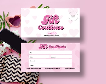 Retro Pink Gift Certificate Template: Editable Canva Voucher (Digital Download)