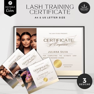 Wimpernkurs, Basteln-Abschlusszertifikat, bearbeitbare Zertifikatsvorlage, Trainings-Course Award Beauty, Canva-Zertifikat, Neutral Lux, LTF-NEU