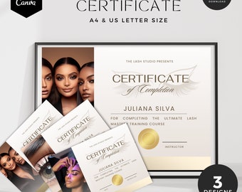 Editable Lash Training Certificate Template, Canva Design (Digital Download)