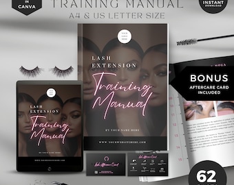 Lash extension training template, lash Extension Training Manual, lash training template,lash training book editable, lash aftercare, LTM-PN