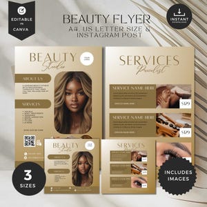Szablon ulotki Diy Beauty, Włosy, Makijaż, Paznokcie, Kosmetyczka, Botox, Spa, Zestawy, Rzęsy, Promocja, PMU, Canva, Złoty Luksus, Post na ulotce na Instagramie, BF-GW