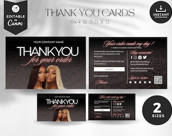 Hair Business Thank You Card Template: Canva Editable (Digital Download)
