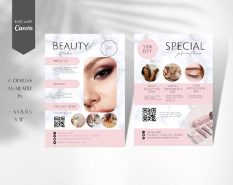 Pink Beauty Salon Flyer Template: Modern Skincare Ads (A4 & 8.5x11) (Canva Editable)