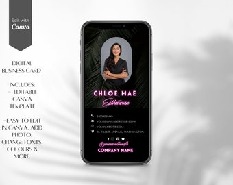Digital business cards with clickable links, for lash techs,nail techs, esthetician, hairstylist, instagram profile business card, AES-PNK