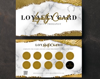 Gold Marble Beauty Loyalty Card Template (Digital Download)
