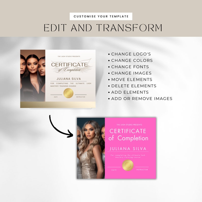 Editable Lash Training Certificate Template, Canva Design (digital ...