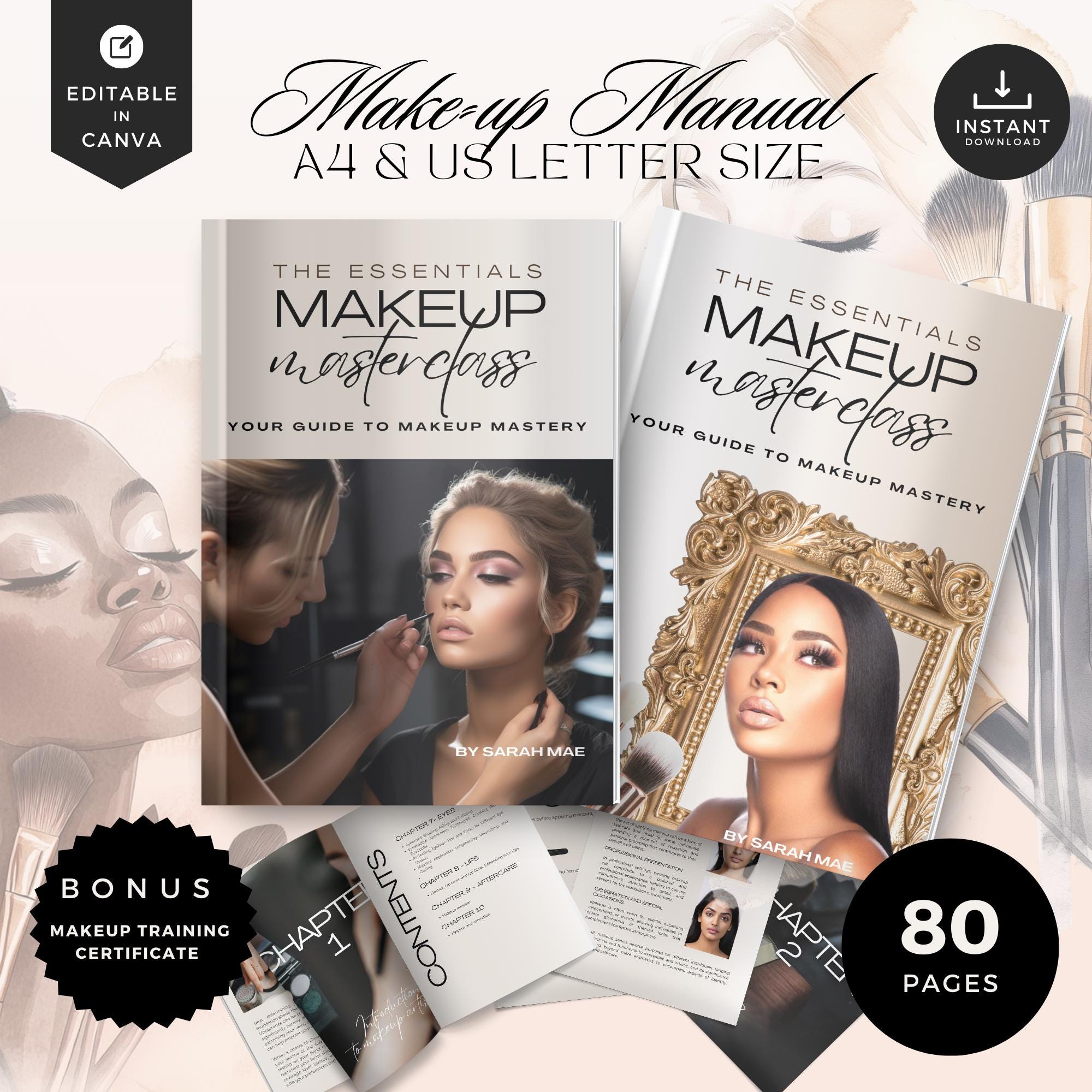 Makeup Artist,Mua Training Manual,Makeup Manual,Makeup Workbook,Mua Course,Mua Tutor. Edit In Canva,Makeup certificate, MUM-NW