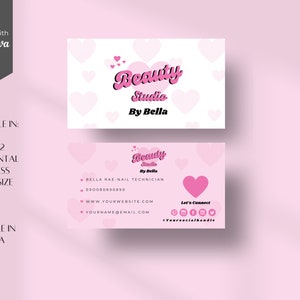 Carte de visite rétro DIY, modèle de carte de visite modifiable, carte de visite Lash, cartes de visite roses, cartes d’appel, marque rétro, BB-RP
