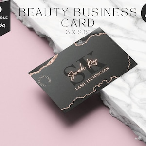 Beauty Visitenkarten Vorlage, Professionelle Lash Tech Visitenkarten, DIY, Lash Templates, Lash Artist, Black and Rose Gold, Qr Code, BB-BAG