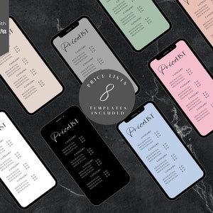 Elektronische Preisliste, Beauty-Preisliste, für Kosmetikerinnen, Kosmetikerinnen, Wimperntechniker, Telefon-Preisliste, Instagram-Preisliste, EPL-