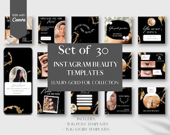 Black & Gold Instagram Templates: Luxury Beauty Posts (Canva)