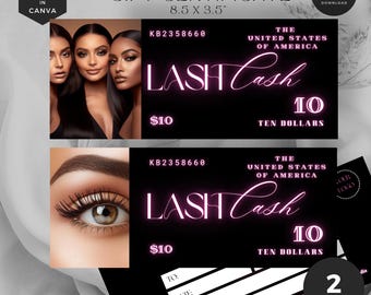 Lash Geldgeschenkgutschein Canva Template: Schwarz Pink Neon (Digitaler Download)