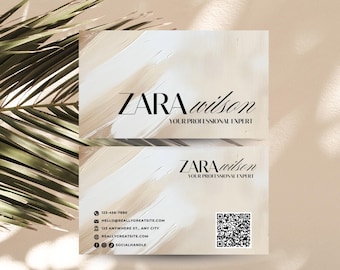 Sjabloon voor luxe visitekaartjes, QR-code, minimalistisch neutraal ontwerp (canva)