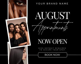 August Booking Flyer Template: Beauty Salon Instagram Promo (Editable Canva Digital Download)