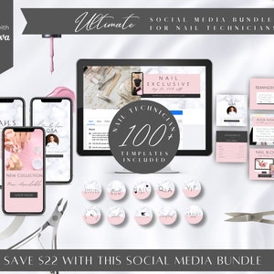 100 + Nail Technician Instagram Posts, Nail Tech Branding Kit, Nail Tech Instagram Stories , Nail tech highlights,  Canva Templates, NT-PM