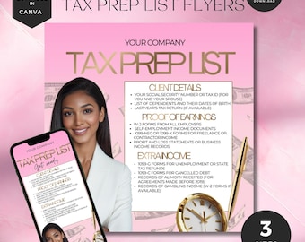 Tax Prep Flyer Template, Instagram Posts, Canva Editable, Rosé Gold, TFP-PG