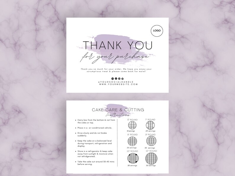 A6 Editable Cake care card template Thank you cards Cake Etsy België