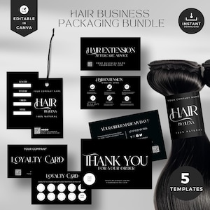 Sjabloon voor DIY-haarbundeltag, bedankkaart, hair extensions, haarhangtag, zakelijke haarverpakking, haarnazorg, klantenkaart, WB-BWS
