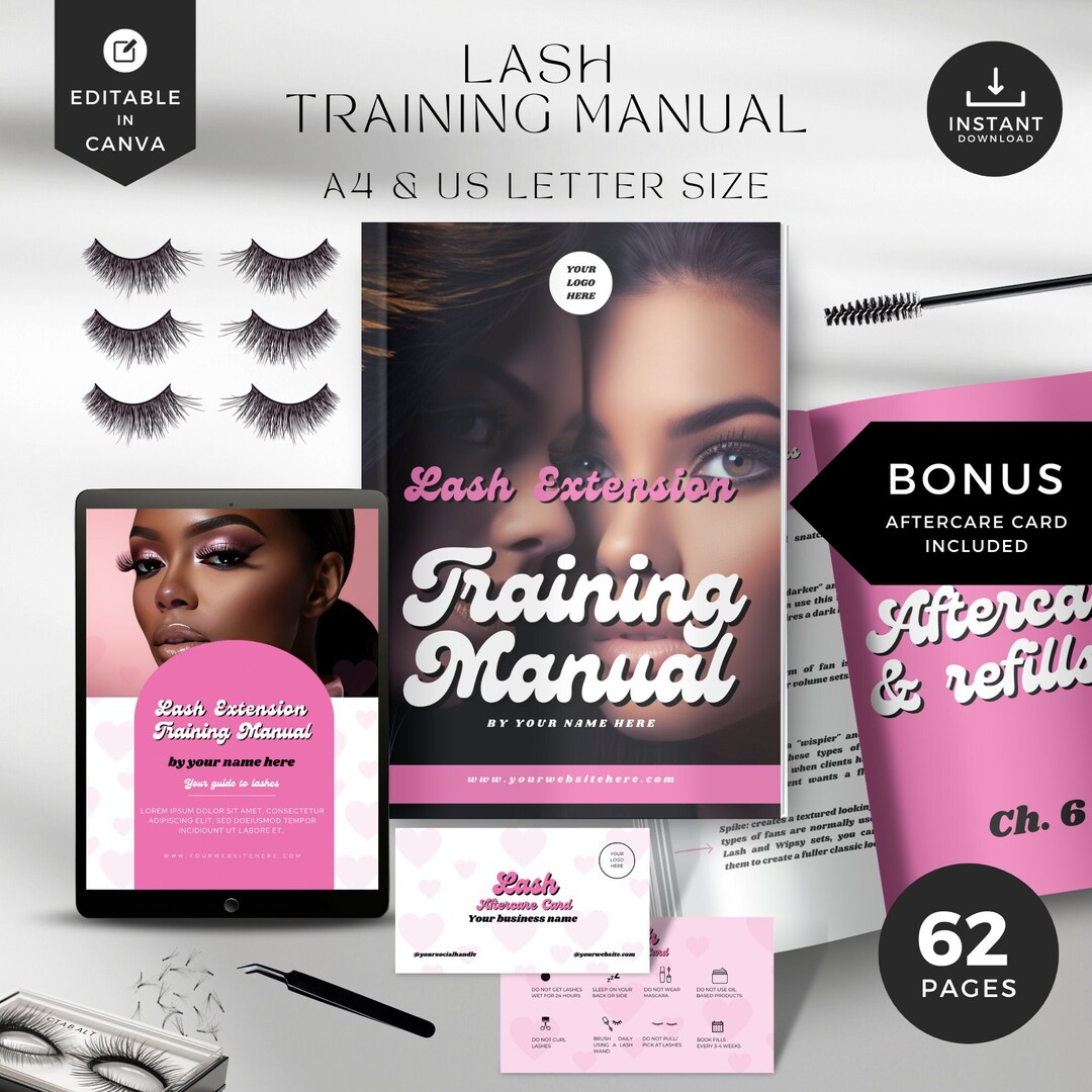 Retro Pink Lash Extension Training Manual: Editable Canva Template ...