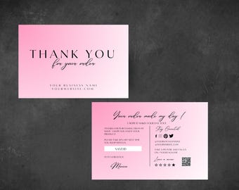 Pink Beauty Thank You Card Template: Hair Business Packaging Insert (Canva Editable, Digital Download)