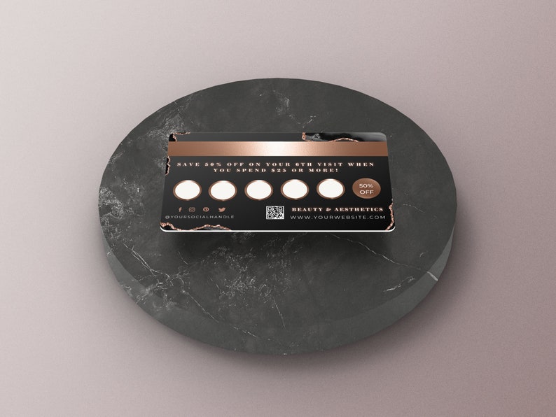 Business loyalty card, Loyalty card with QR Code, Esthetician,lash tech,hair stylist, nails,black, rose gold,credit card, BB-BAG image 3
