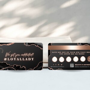 Business loyalty card, Loyalty card with QR Code, Esthetician,lash tech,hair stylist, nails,black, rose gold,credit card, BB-BAG image 6
