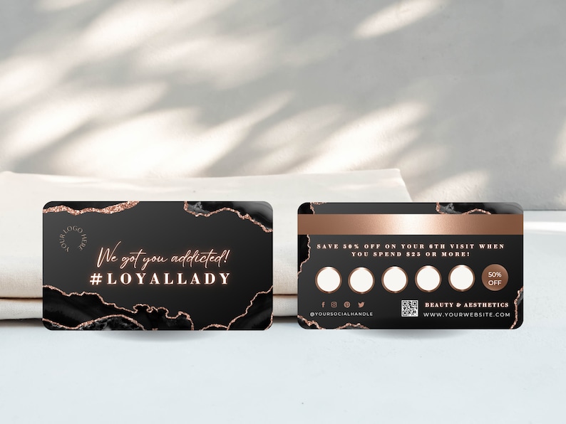 Business loyalty card, Loyalty card with QR Code, Esthetician,lash tech,hair stylist, nails,black, rose gold,credit card, BB-BAG image 6