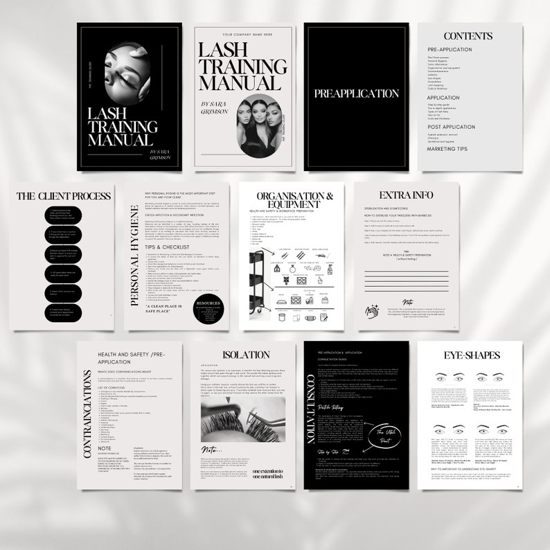 Lash extension training template, lash Extension Training Manual, lash training template,lash training book editable, lash aftercare, LTM-BW image 4