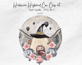 Highland Cow png, halloween cow, sublimation design, highland cow, witch hat, halloween t-shirt design, cow clipart, highland cow design