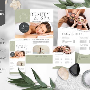 Ulotka Beauty, Szablon ulotki Spa, Znak Spa, Ulotka biznesowa, Zabieg relaksacyjny, Masaż twarzy, Ulotka Spa, BF-GS