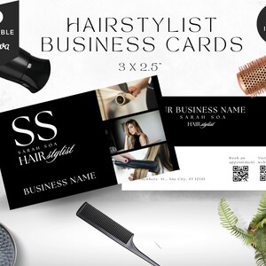 Haar Visitenkarten mit qr Code, Minimal schwarz weiß, für Hairstylisten, Kosmetikerinnen, Lash Tech, Kosmetikerin, Friseure, HS-BW3