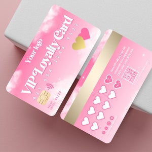 Loyalty cards for hair, lash tech, stamp template, beauty salon,retro pink gold,credit card style, braids, nail, groovy,loyalty punch,BB-RPG