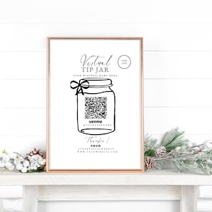 Printable Virtual Tip Jar, Editable Venmo Payment Sign, QR Code Sign Template, Editable Tips, Accepted Sign Canva Template,  Bar sign