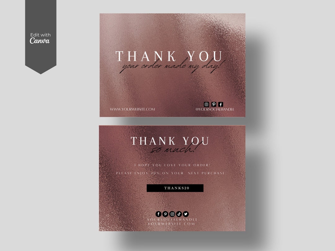 Rose Gold Thank You Card Template: Editable Canva Design (4x6 Inch) - Etsy
