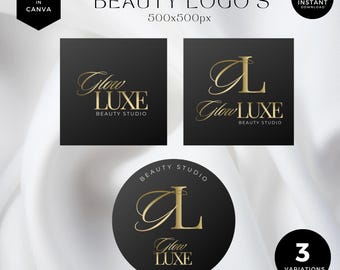 Luxury Gold Beauty Logo Set, Editable Canva Templates for Brands (Digital Download)