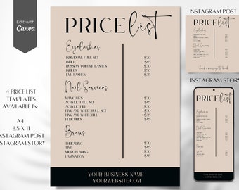Lash Tech Price List Template: Editable Instagram Pricing Guide (Canva)