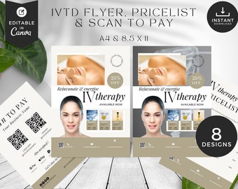 Plantillas de marketing para terapia intravenosa: lista de precios, folleto, escaneo para pagar (descarga digital)