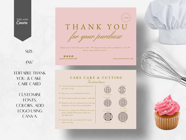 6x4 Editable Cake Care Card Template Thank You Cards Cake - Etsy