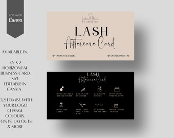 Plantilla de tarjeta para el cuidado posterior de las pestañas: Diseño editable en Canva (8,9 x 5 cm)