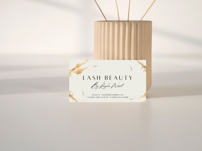 White and Gold Beauty Business Card Template: Lash Card (Canva Editable) image 3