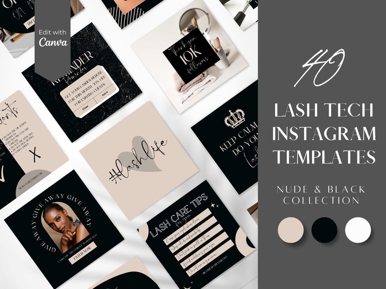 Pu&ograve; includere: Un set di 40 modelli Instagram per tecnici di ciglia. I modelli sono in colori nude e nero e presentano vari design, tra cui una corona, un cuore e il testo "Keep Calm Do You Lashes".