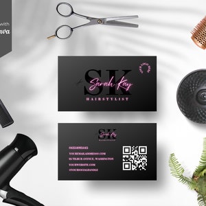 Sjabloon voor haar visitekaartjes, bewerkbare visitekaartje ontwerpsjabloon, QR Code visitekaartjes, schoonheidskaart, HS-PN