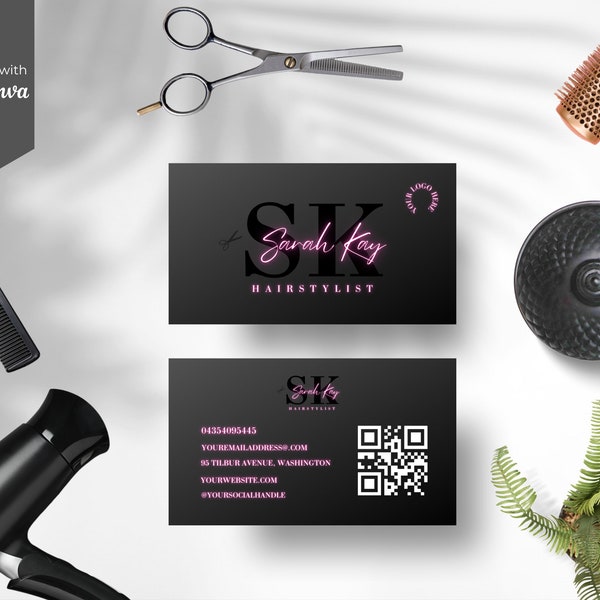 Hair business cards template, Editable Business card design template, QR Code Business Cards, beauty card, HS-PN