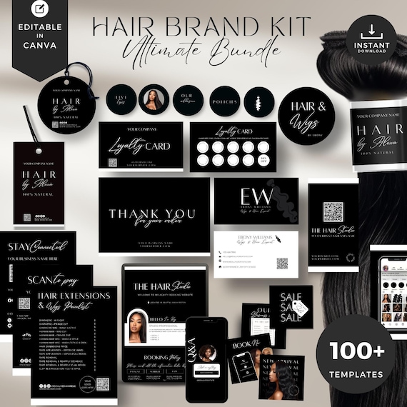 Hair Business Branding Kit Template, Hair Extension Packaging (Digital Download)