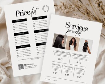 Hair Salon Price List Template, Editable Neutral Design (Canva)