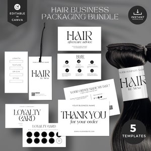 DIY Hair bundle tag template,thank you card,hair extension business,hang tag,hair business packaging,hair aftercare,loyalty card,HBT-BWS
