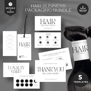 Modelo de etiqueta de pacote de cabelo DIY, cartão de agradecimento, negócio de extensão de cabelo, etiqueta pendurada, embalagem de negócios de cabelo, cuidados posteriores com o cabelo, cartão de fidelidade, HBT-BWS