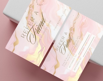 Pink Gold Referral Card Template: Beauty Business Loyalty (Digital)