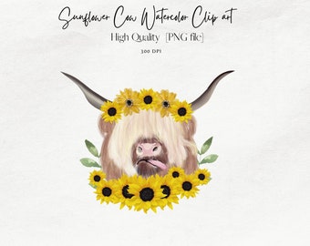 Sunflower Highland Cow PNG: Hand-Drawn Sublimation Design (Digital Download)