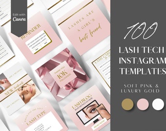 Lash Tech Instagram Templates: Pink & Gold Branding Kit (Digital Download)